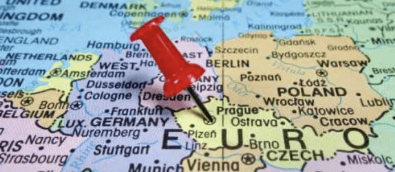Map and pin in Prague